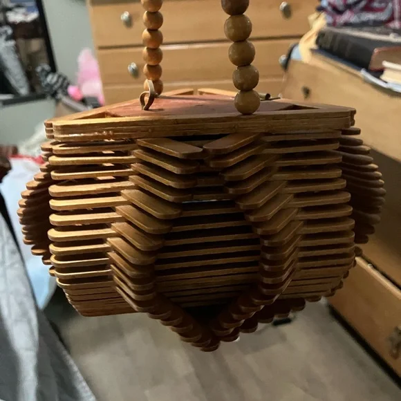 Vintage Hippy Folk Art Handmade Popsicle Stick Purse - Picture 10 of 11